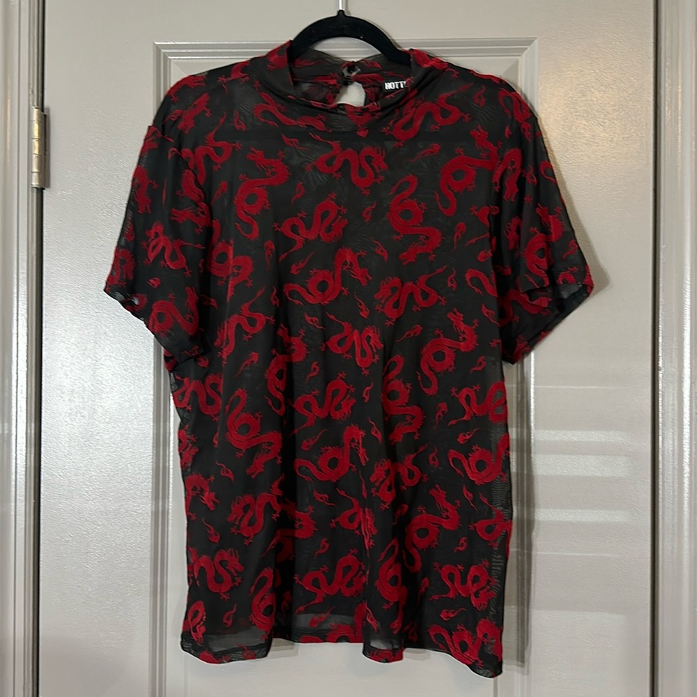 Hot Topic Plus Red Velvet Snake Mesh Top 2X
